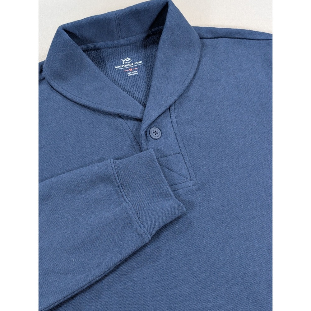 Southern Tide Men's Medium Blue Shawl Collar Pullover Sweatshirt Cotton Skipjack